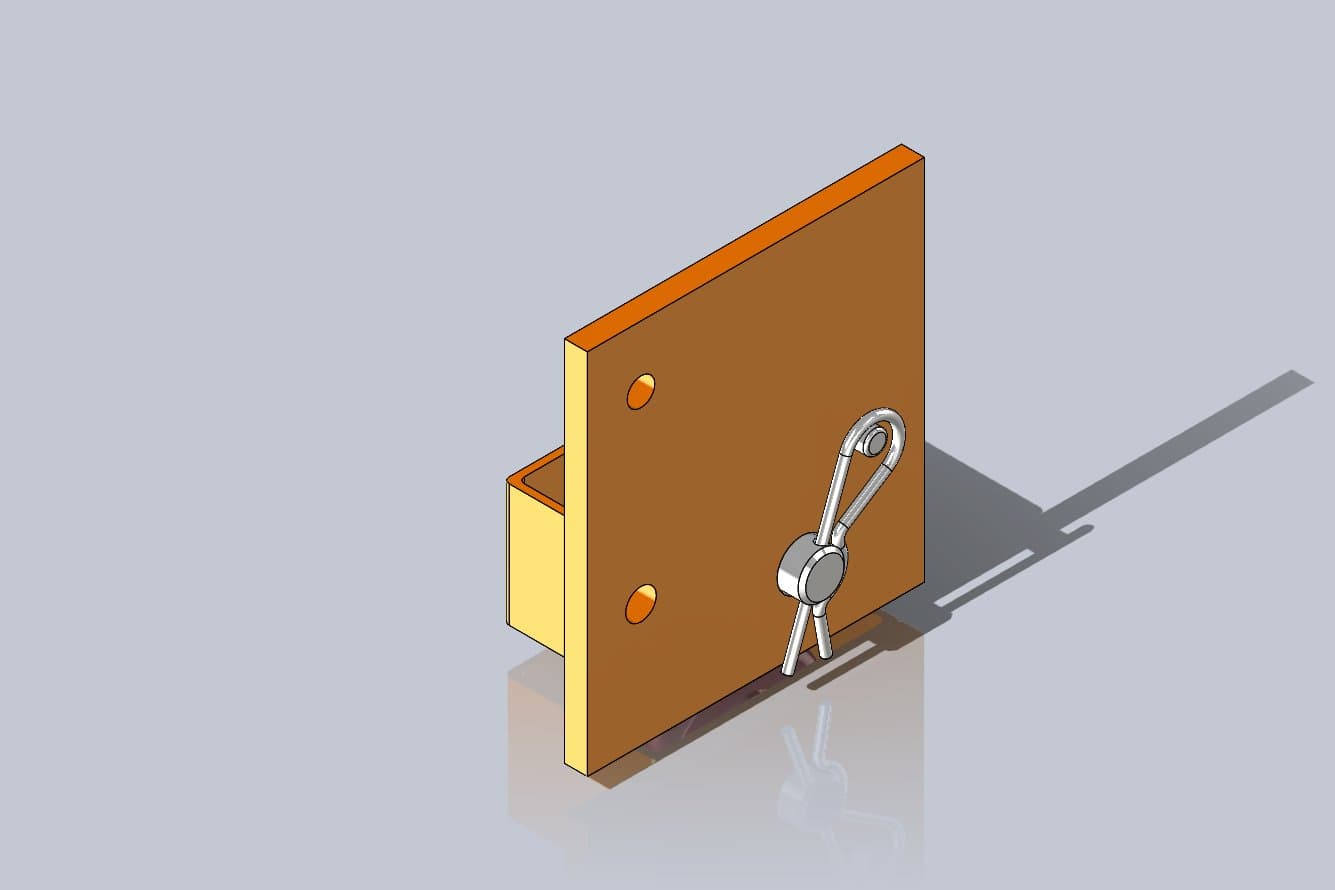 CAD render of the redesigned castor housing closed with cotter pin retention