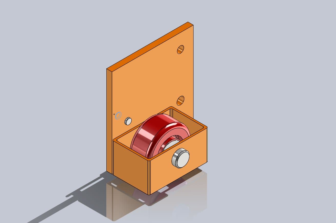 CAD render of the redesigned castor housing with wheel exposed